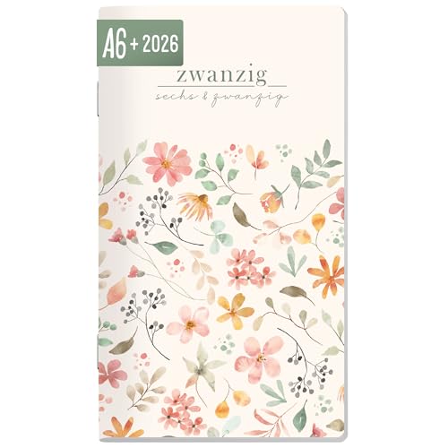 HäfftMonatskalender 2026 Square A6+ Taschenkalender 12 Monate Kleiner Monatsplaner 1 Monat auf 2 Seiten Mini Planer ultraleicht Wild Blossoms