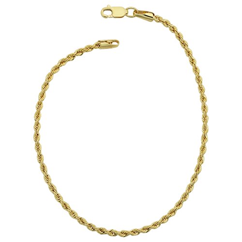Kooljewelry 14k Yellow Gold Filled 2.1 mm Rope Chain Bracelet