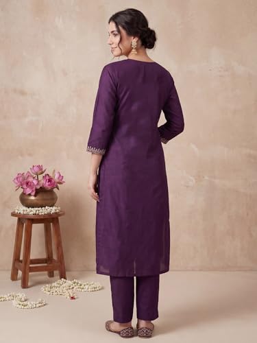 Image of INDO ERA Women's Black Silk Blend Embroidered Mirror Work Kurta & Pant with Dupatta Set (IEDDAI484)