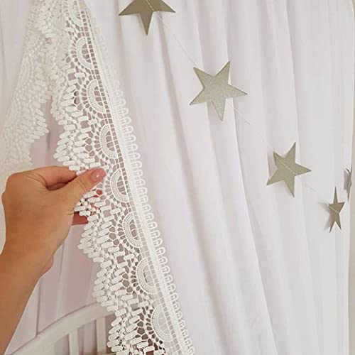 Loaol Kids Bed Canopy With Lace Sheer Chiffon Hanging Canopy Net For Baby Crib Nook Castle Game Tent Nursery Play Room Decor (White) #TOP4