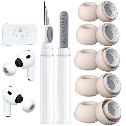 Image of 5 Pairs Replacement Ear Tips for AirPods Pro 3 (Stone) | (5 Size XXS /XS /S /M /L )Silicone Ear Tips with Cleaner kit,Noise Reduction Holewith & Built-in dust Guard Screen