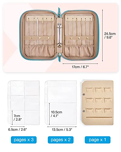 Image of BAGSMART Jewelry Travel Organizer Case Ring Binder Storage Rolls, Teal