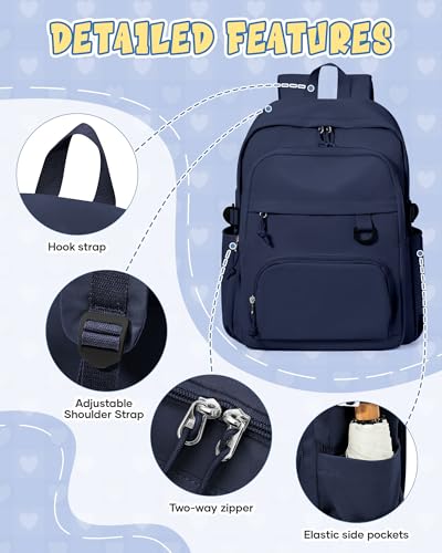 Image of Lightweight Backpack for College & High School Backpack With Lots of Pockets Cute School Bag for Girls Boys, Large Capacity Bookbag for Women Men, Waterproof Teens Casual Daypack Backpack(Dark Blue)