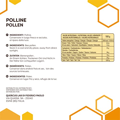 ERBOTECH Pollen d'Abeille 200 g, Multivitamines à haute teneur en Vitamines, Fer, Zinc et Magnésium, 100% pur de haute qualité, Made in Italy, Matière Première pour la Gelée Royale – vue 2