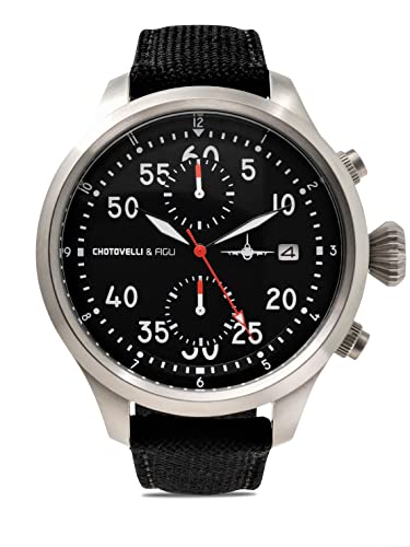 chotovelli Orologio da pilota da uomo, analogico, al quarzo, 100 m, impermeabile, luminoso, da corsa, casual, sportivo, italiano, Nero , Large, Cinturino