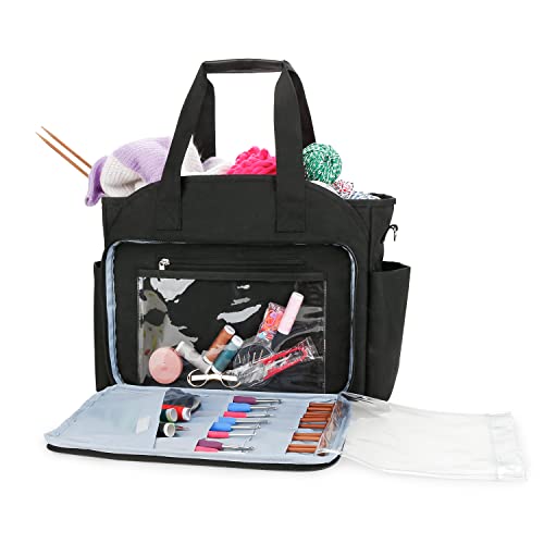 Horsande Bolsa de costura para tejer, bolsa de almacenamiento, bolsa de almacenamiento para lana, cesta de punto para accesorios de ganchillo, bolsa de almacenamiento de hilo para accesorios de punto,