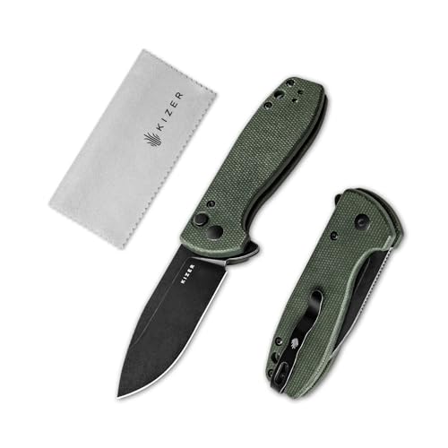 Kizer Amicus Pocket Knife 2.95 Satin Nitro V Blade Small EDC Knife Micarta Handle Pocket Folding Knife with Reversible Deep Carry Clip Camping Hunting Pocket Knives for Men Women Gift L3002A5