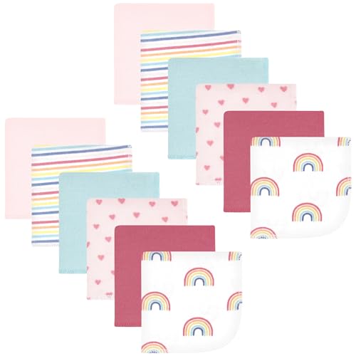 Image of Hudson Baby Unisex Baby Flannel Cotton Poly Washcloths, Creative Rainbow 12Pk, One Size