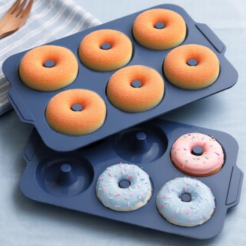 Vnray Nonstick Silicone Donut Pan: 4 Inch Doughnut Pan with Metal Frame - Silicone Donut Molds for Baking Gluten Free Glazed Vegan Protein Donuts Bagel - for Oven Kitchen - Home Bakers Housewife