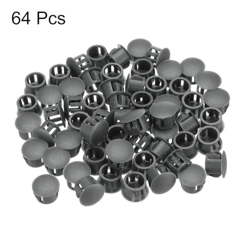 Image of MECCANIXITY 64PCS 12mm(1 /2 inch) Dark Grey Plastic Hole Plugs, Flush Type Panel Hole Plugs Insert End Caps for Locking Hole Tubes Furniture Cabinet