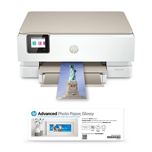HP Envy Inspire 7255e Wireless Color All-in-One Printer with Bonus 6 Months Instant Ink with HP+ (1W2Y9A) and Advance Photo Paper, Glossy, 4x12 in, 10 Sheets (49V51A)