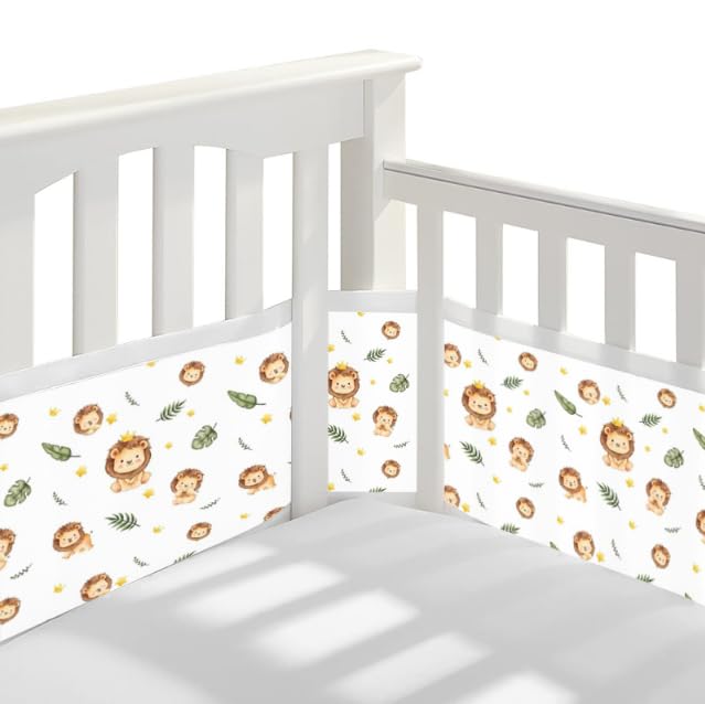 Bizcasa Bettumrandung Babybett,2 Stück Bettumrandung Nestchen Breathable 4-Seitiges Netzfutter für Kinderbetten-Verstellbar,Abnehmbar -340cmx30cm + 160cmx30cm (Lion)