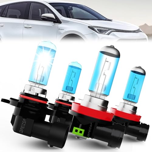 QIPEIZSP Headlight Bulbs compatible with TOYOTA RAV4 (2016 2017 2018) 9012 High/Low Beam Lights + h11 Halogen Fog Lights, Pack of 4