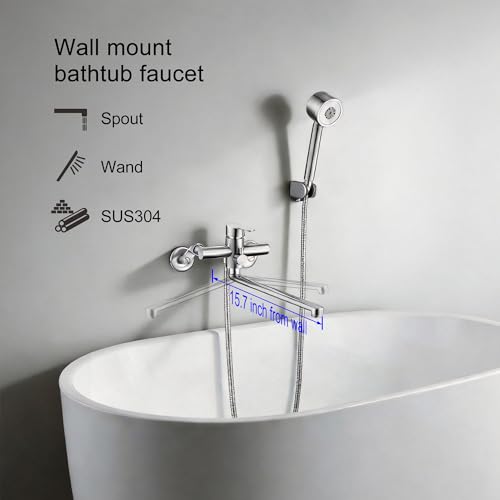 Grifo para bañera de patas con ducha de mano y brazos oscilantes ajustables de 6 pulgadas, montaje en pared, adaptador corto, acabado niquel cepillado miniatura 3