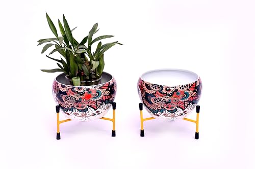 Image of Amazon Brand - Solimo Tripod Stand | Set of 2 | Flower Design | Multicolor | Iron