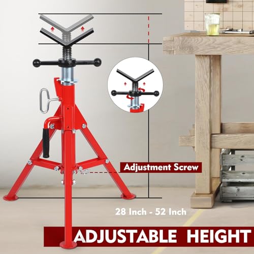 Pipe Jack Stand, V Head Pipe Stand with 4-Ball Transfer, Adjustable Height 28-52In, 2500 LBS Capacity, 1/2 to 12 Inch Supporting, Portable Folding Heavy Duty Pipe Jacks for Welding - Thumbnail 4