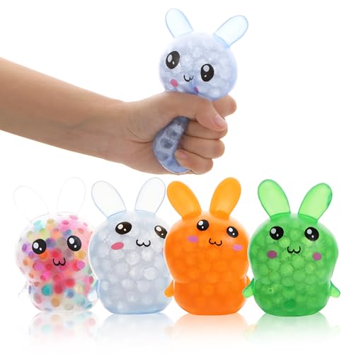 Easter Basket Stuffers – 4 Pack Squishy Easter Bunny Stress Balls Toys for Adults, Stress Relief Fidget Balls to Relax, Easter Egg Fillers, Party Favor Gifts