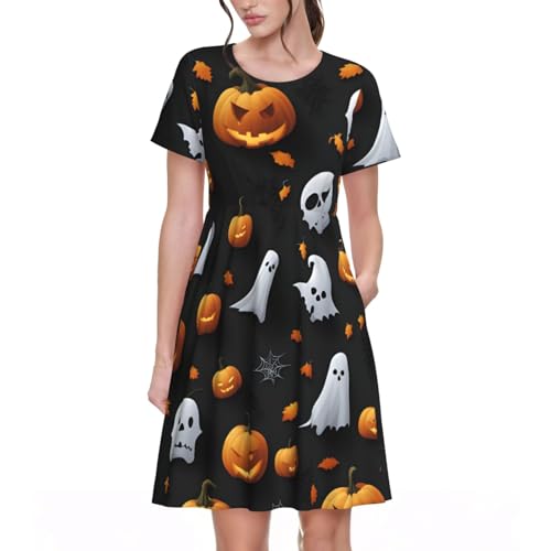 Robe d'été décontractée à manches courtes imprimée Halloween femme
