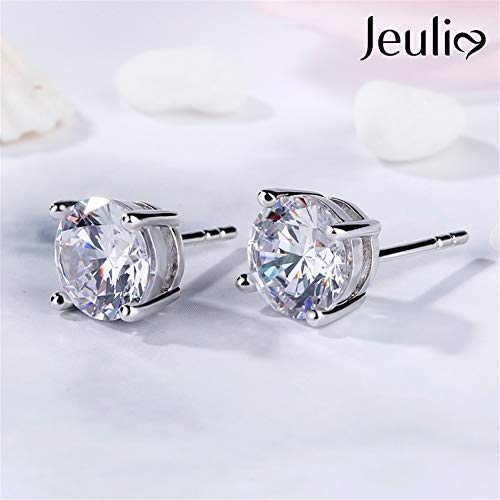 Jeulia Classic Round Cut Sterling Silver Stud Earrings Round Clear Cz Jewelry Women's Stud Earrings Cubic Zirconia Gift For Women & Girls Love Party Jewelry Valentine's Day,Women's Day Gift For Ears #TOP6