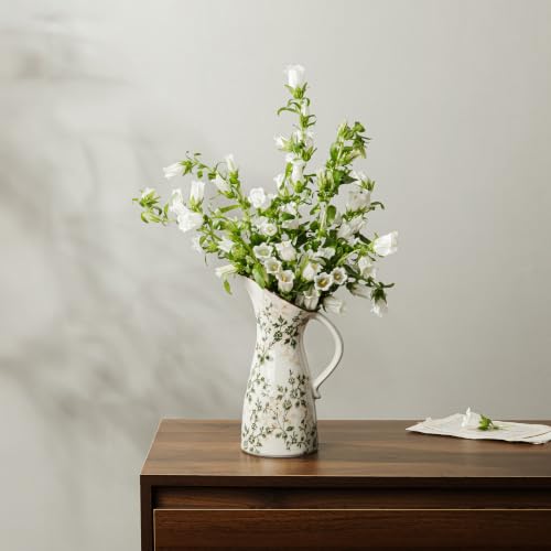 Image of Ceramic Flower Vase | Green Rustic Farmhouse Pitcher Vase for Home Decor, Vintage Floral Tuscan Vase for Living Room & Kitchen, Mantel & Bookshelf, Centerpieces, Entryway, Wedding(10.5 Inch)