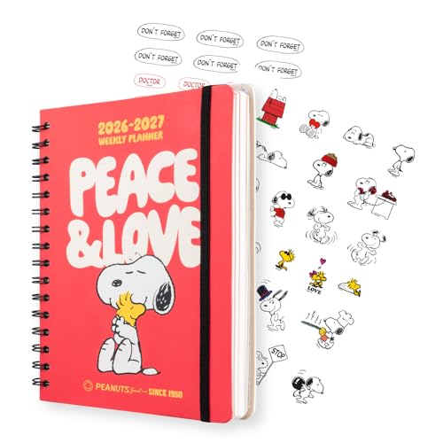 Grupo Erik Diario Scuola 2026 2027 Snoopy Peanuts - Agenda Settimanale 2026 2027 A5 per Scuola Medie e Superiore, 12 Mesi | Diario Scolastico con Copertina Rigida, Stickers e Tasca Interna