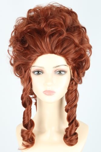 Lucoacos Reddish Brown18th Century Colonial Wig for Adult Women Victorian Queen Cosplay Wig