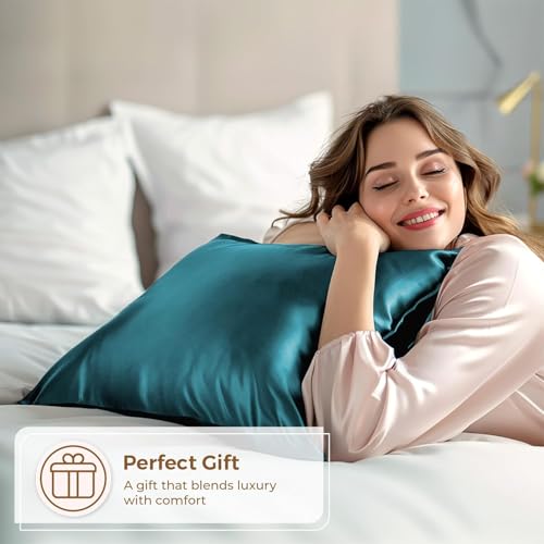 Image of Premium Satin Pillowcase Set of 2 with Eye Mask & 3 Scrunchies | Silky Soft, Anti-Frizz, Skin & Hair Care Sleep Set | Luxury Gift Combo for Women & Girls (Teal)