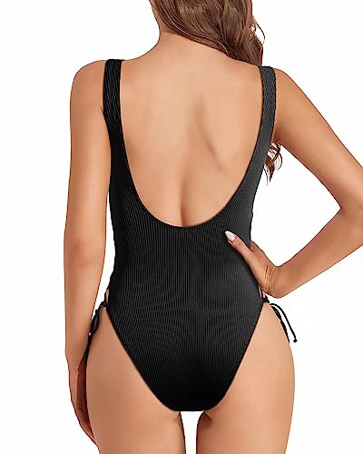 Image of Tempt Me Women Sexy Lace Up One Piece Swimsuit Deep Plunge V Neck High Cut Bathing Suits