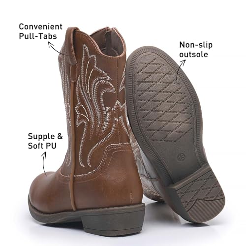 Ahannie Girls Cowboy Boots with Side Zipper – Western Cowgirl Boots for Toddler, Little Kid & Big Kid in Glitter or Classic Embroidery4