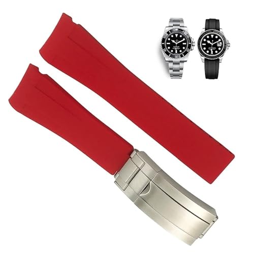 Bracelet montre caoutchouc 20mm rouge extrémité incurvée pour Rolex Submariner