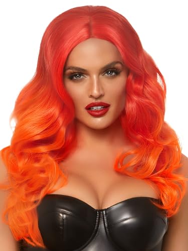 Wig Panamas Femme Orange Leg Avenue longue et ondulée pour cosplay et déguisement