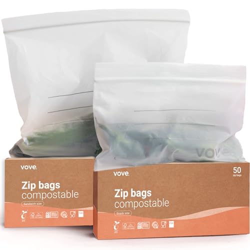 Vove | Plant-Based Sandwich size zip Lock Bags | Resealable, Bio and Eco-Friendly | Zip Freezer Bags | Sandwich, Snacks and Vegetable food storage bags | Plastic alternative | 30 bags