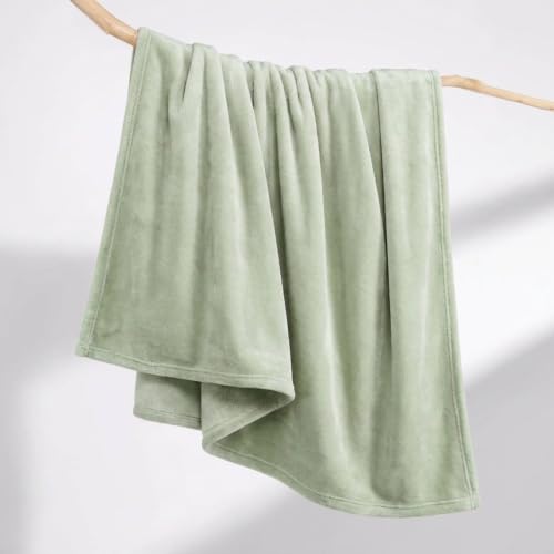 Image of Martha Stewart - Twin Size Blanket, Ultra-Soft Plush Fleece Throw Blanket with Double-Needle Stitching, 350 GSM, Medium Weight Bedding for Bed or Couch (Bedford Solid Green)