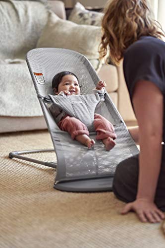 Image of BabyBjorn Bouncer Bliss, Gray, Mesh | 2-in-1 Adjustable Baby Bouncer Seat and Toddler Chair, Newborn to Toddler (8-29 lbs), 4 Positions, Lightweight & Portable