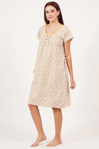 Image of Breezly Woman's Long Short Calf Length Pure Cotton Nighty