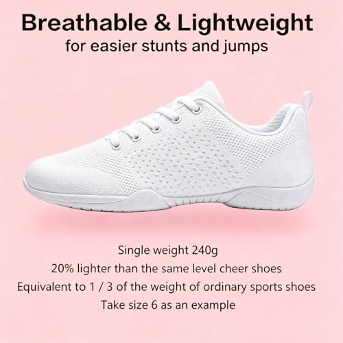 Image of Youth Cheer Shoes Girls White Cheerleading Shoes Dance Athletic Training Breathable Fabric Dancing Lightweight Competition Comfortable Sport Kids Girls Cheer Sneakers