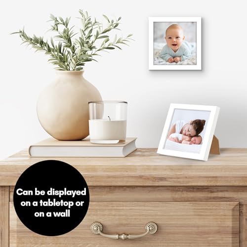 Americanflat 4x4 Picture Frame with Shatter-Resistant Glass - Streamline Collection - Thin Border Square Frame for Tabletop and Wall Display - Hanging Hardware and Easel Stand Included - White