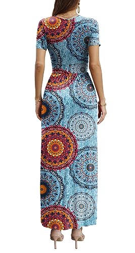 Image of CATHY Maxi Dresses for Women Short Sleeve V-Neck Casual Long Summer Wrap Dress with Pockets