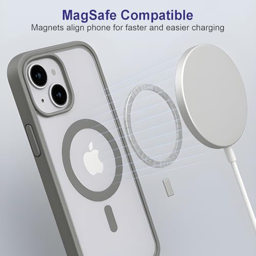 Image of AIBEX Clear Mag-Saf Case for iPhone 13 | Strong Magnetic Lock, Anti-Yellowing Transparent Back, Military-Grade Drop Protection, Slim Lightweight Cover with Camera Guard - Grey