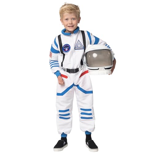 Spooktacular Costume d'astronaute blanc unisexe pour enfants à Halloween, combinaison de pilote de la NASA avec casque