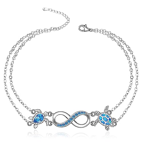 Image of Fenthring Sea Turtle Anklet Bracelets for Women Sterling Silver Ankle