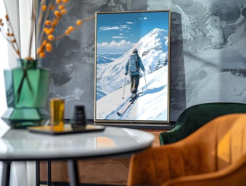 Poster skieur en montagne pour une ambiance de chalet et de vacances d'hiver - Affiche 50x70