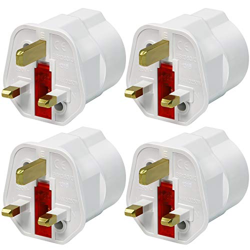 VGUARD European to UK Adapter, 4 pack Plug Adaptor EU to UK Plug Adapter 2 Pin Plug Adaptor to 3 Pin for Travel or Electronic Device from France, Italy, Spain, Germany to UK - White