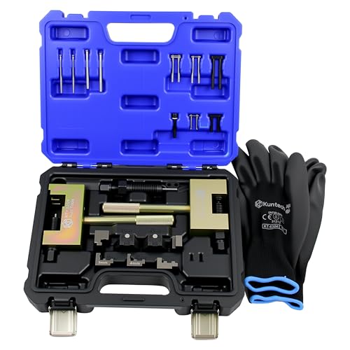 Image of Kuntech Engine Timing Chain Removal Installer Tool Kit Compatible with Mercedes Benz M271 M272 M273 M274 M276, Camshaft Riveting Tool Kit with Carrying Case & Gloves