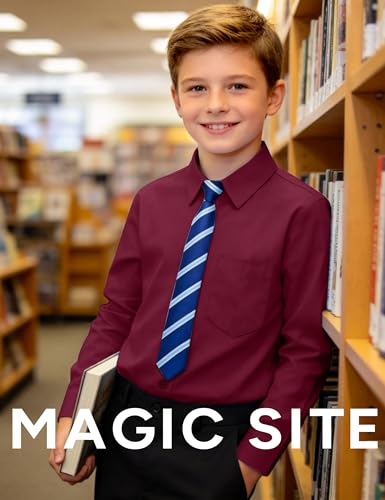 Image of Boys Long Sleeve Button-Down Dress Shirts with Tie: 2 Fabrics (Stretch /Standard) & 2 Fits (Regular /Husky)