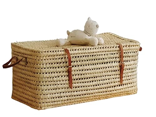 Caisses de Rangement en Osier, Coffre de Rangement en Palmier tressé, Malle Osier 80 cm, Malle à Jouet