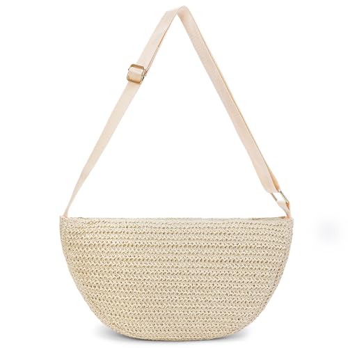 Image of RNIEGA Straw Crossbody Bag for Women Woven Crescent Beach Bags Summer Shoulder Purses Handbag with Adjustable Strap