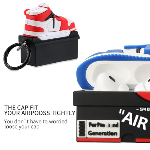 Image of [2Pack]Compatible Airpods Pro 3 Case (2025),Cute Cartoon Shoe Box Soft Silicone Protective Cases for Apple AirPods Pro 3rd Generation Case,Airpod Pro 3 Cover with Keychain for Women Men,Red+Deep blue