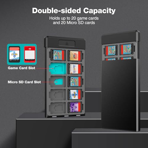 Image of HEIYING Switch Game Card Case for Nintendo Switch 2 2025 / OLED / Lite Games Cards, Metal Game Storage Holder with 20 Games Card Slots and 20 Micro SD Cards Slots