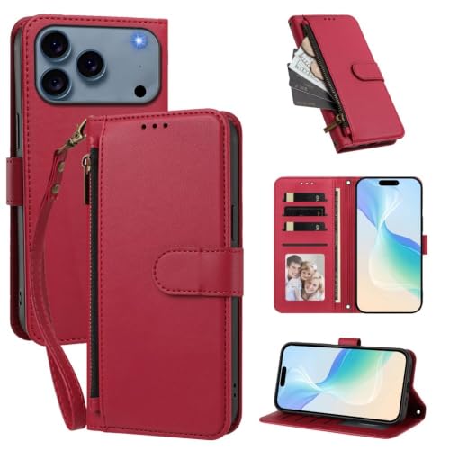 Étui iPhone 14 Plus rouge avec fermeture magnétique et fermeture éclair